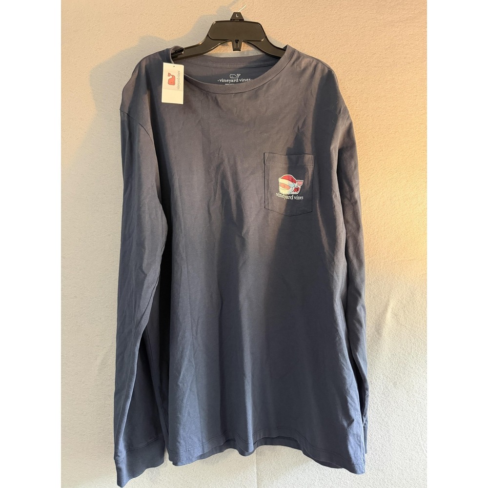 Vineyard Vines Shirt‎ Mens Large Blue Santa Whale Christmas Long Sleeve Tee
